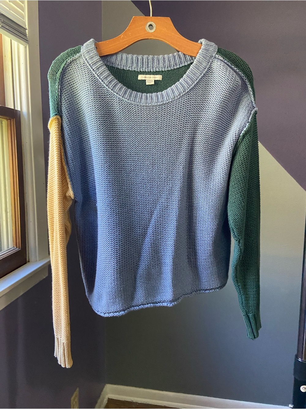 Colorblock Crewneck Sweater - Blue, Green & Yellow